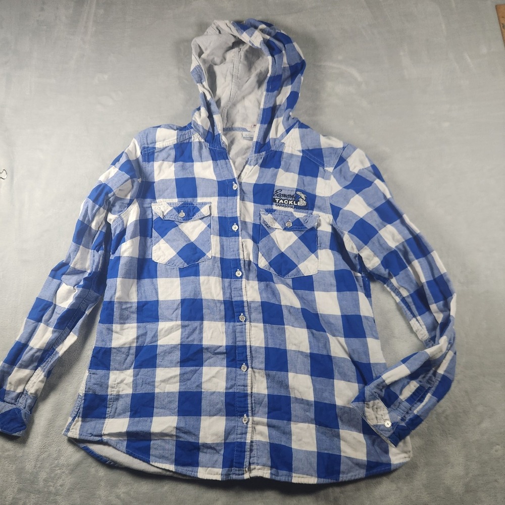Columbia Mens‎ Shirt Hoodie Button Up Long Sleeve Check Size L Blue Outdoor